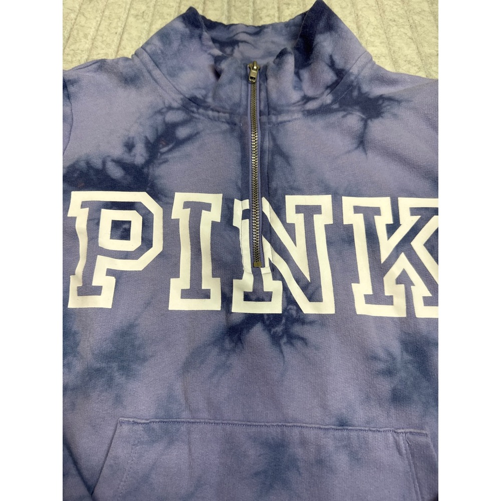 Victoria's Secret PINK Quarter Zip Tie Dye Pullover Sweatshirt Blue Purple Small